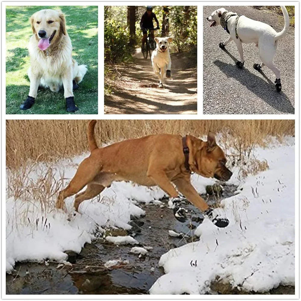 Waterproof Dog Shoes Anti-Slip Rubber Dog Booties for Summer Hot Pavement Winter Snow Dog Boots Paw Protector Reflective 4Pcs