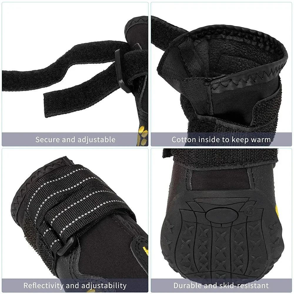 Waterproof Dog Shoes Anti-Slip Rubber Dog Booties for Summer Hot Pavement Winter Snow Dog Boots Paw Protector Reflective 4Pcs