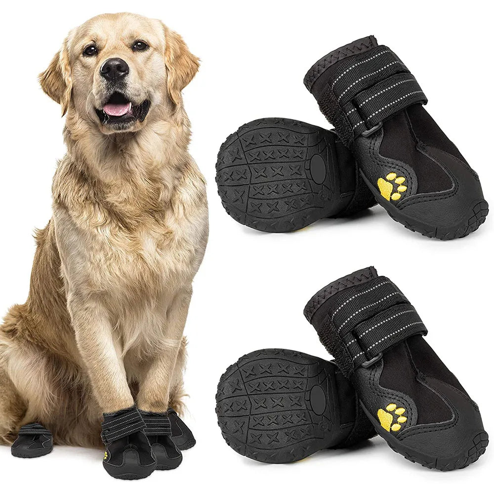 Waterproof Dog Shoes Anti-Slip Rubber Dog Booties for Summer Hot Pavement Winter Snow Dog Boots Paw Protector Reflective 4Pcs
